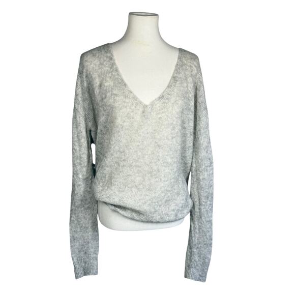 Free People Gossamer V-Neck Alpaca Wool Gray Sweater Oversized Medium - Picture 3 of 13